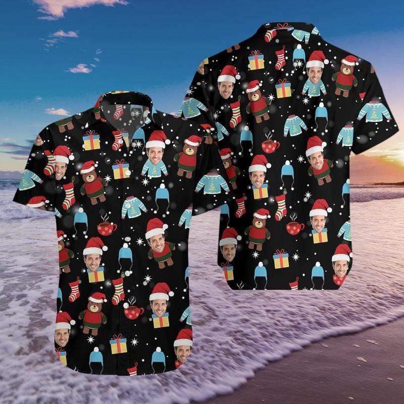 Beach Shirt Custom Face Christmas Black Hawaiian Aloha Shirts 181220L