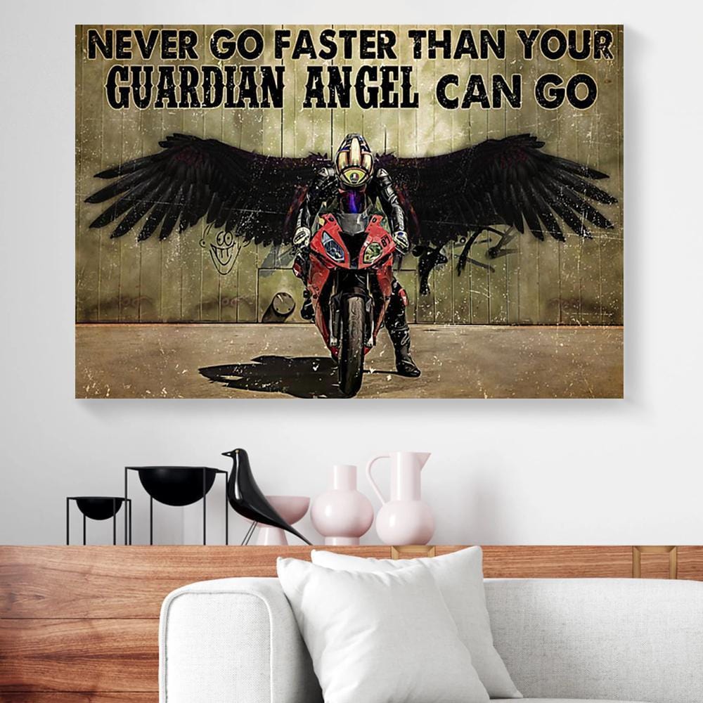 Canvas Wall Art Never Go Faster Than Your Guardian Angel Biker Horizontal Canvas Wall Art Elegant Canvas Home Decoration