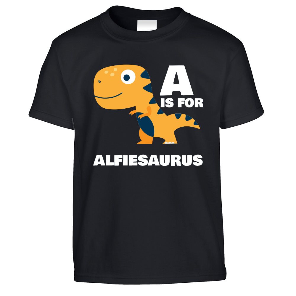 A Is For Alfie-Saurus Dinosaur Kids T Shirt