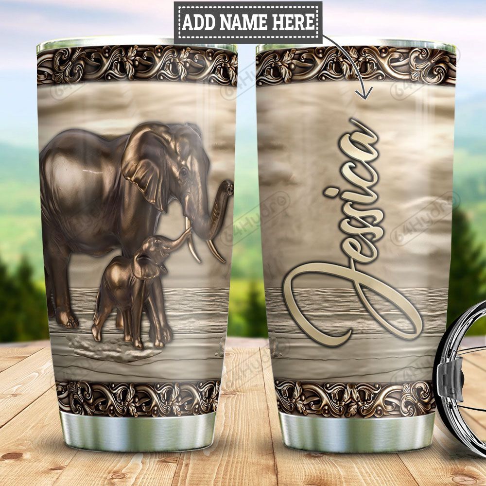 Personalized Elephant Mom Baby Bronze Style Ttz1112012  Stainless Steel Tumbler Travel Customize Name, Text, Number, Image