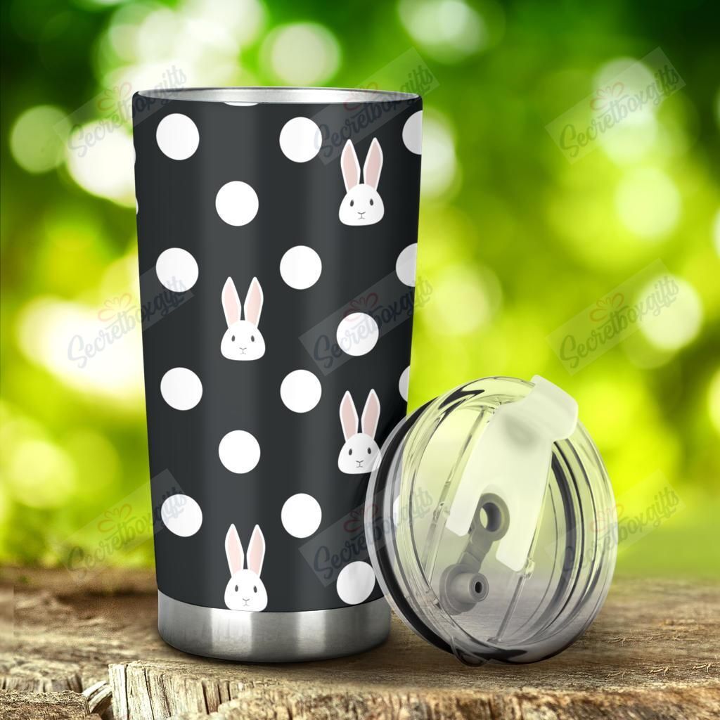 Personalized Cute White Rabbit Polka Dots Black Background Nc1111885Cl Stainless Steel Tumbler Customize Name, Text, Number