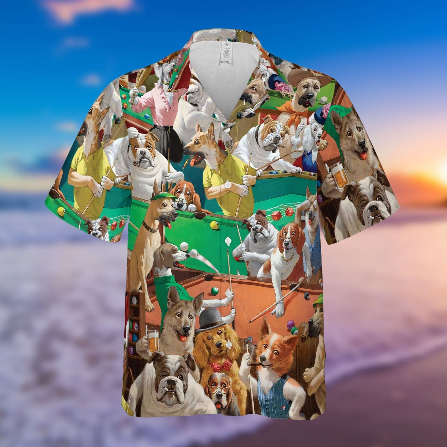 Cute Dog Play Billard Unisex Hawaii Shirts Ha90875