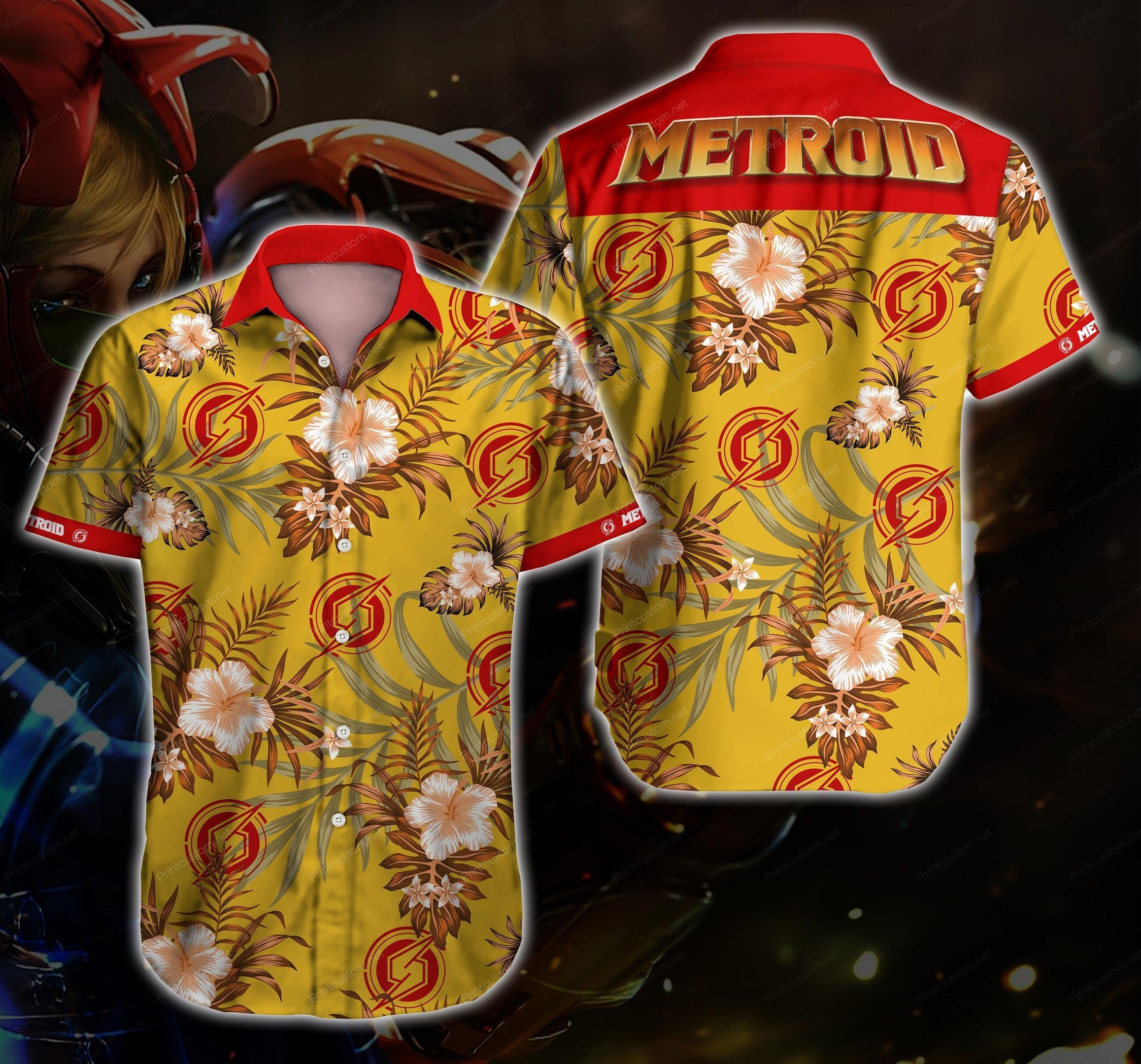 Metroid Hawaiian Shirt Summer Button Up For Men Beach Wear Short Sleeve Hawaiian Ha40487