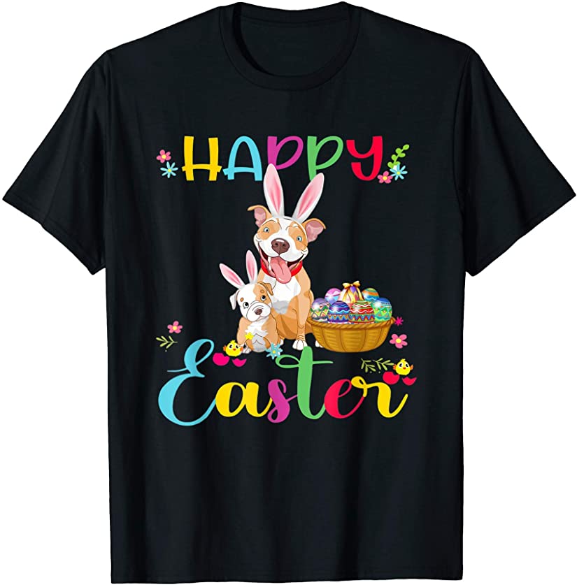 Easter day funny Pitbull Dog Puppy wearing rabbit ears T-Shirt