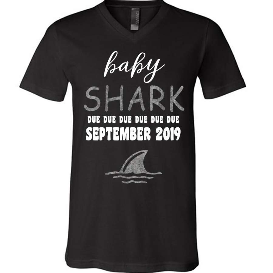 Baby Shark Due Due Due Due September  2019, Birthday Gift – Canvas Unisex V-Neck Shirt