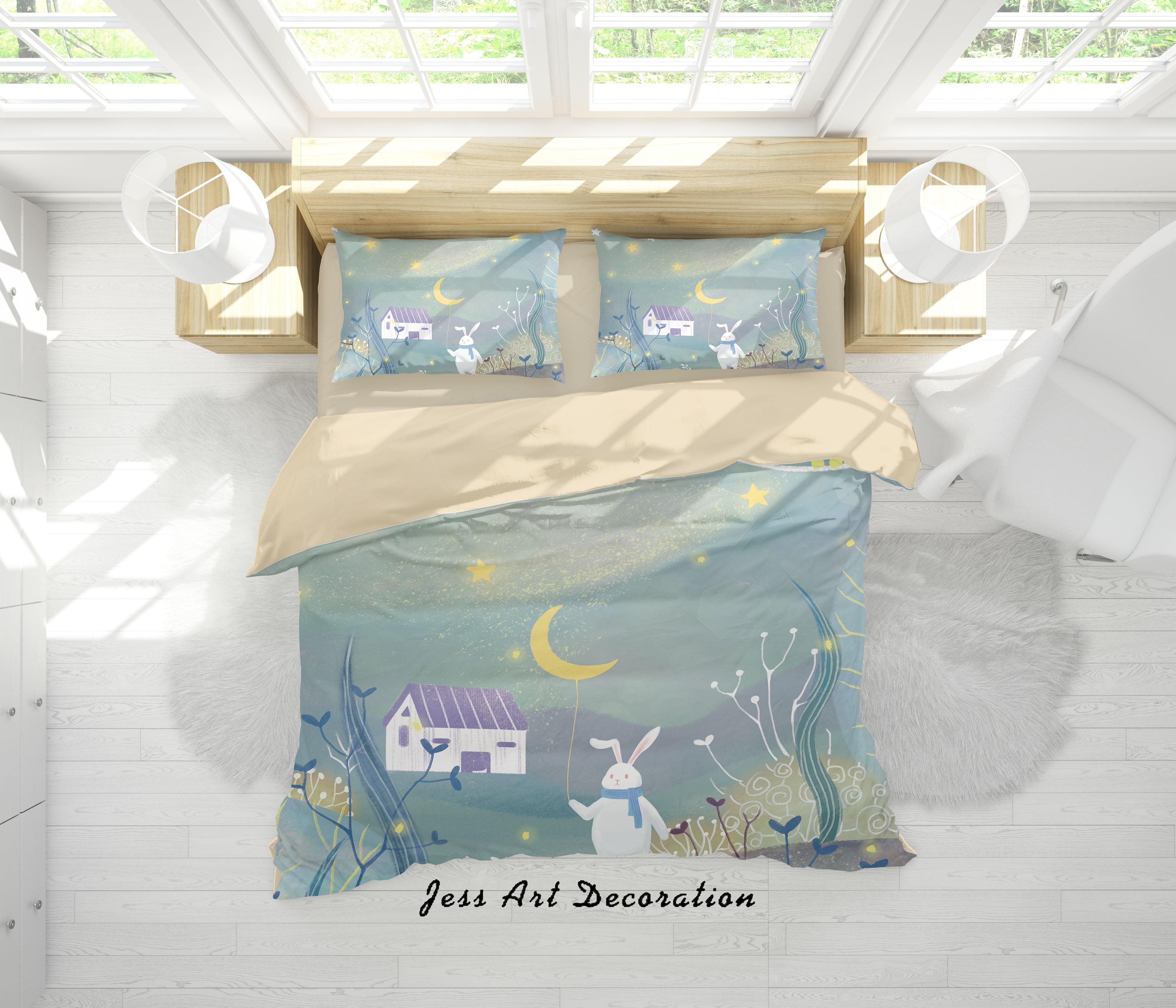 3D Cartoon Rabbit Moon House Quilt Cover Set Bedding Set Duvet Cover Pillowcases A559 Lqh