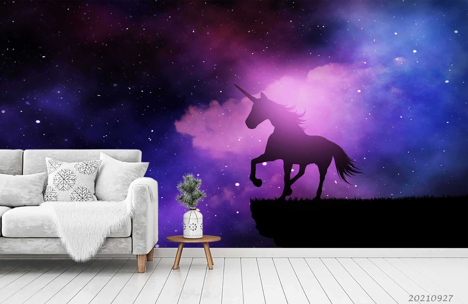 3D Purple Starry Cloud Animal Unicorn Wall Mural Wallpaper Lqh 12