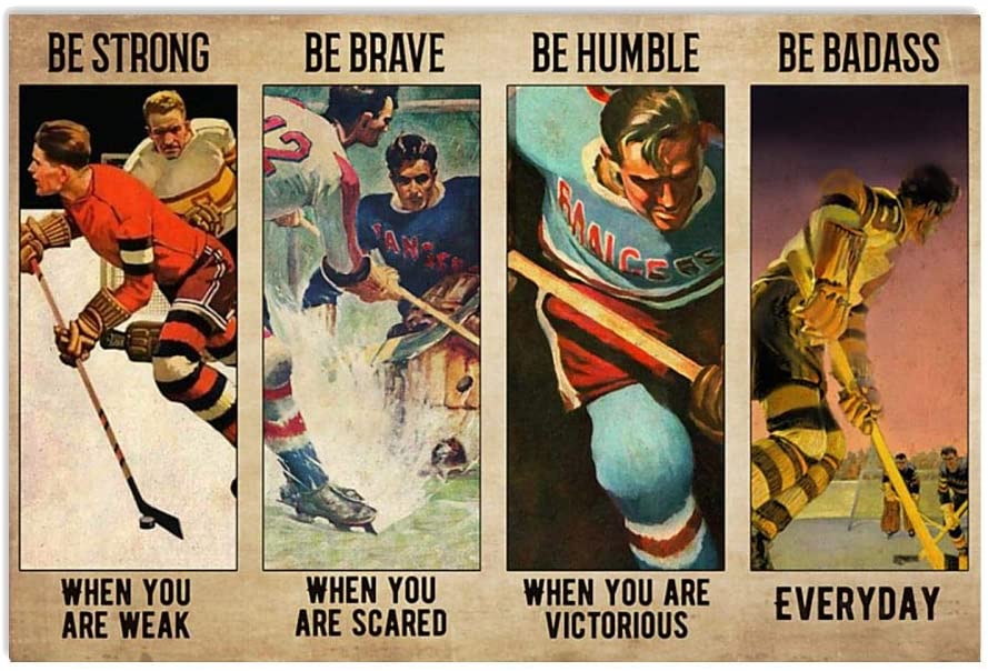 Vintage Vintage Ice Hockey Be Badass Be Strong When You Are Weak Poster Art Print      Home Decor Gift For Men Women Family Friend On Birthday Xmas