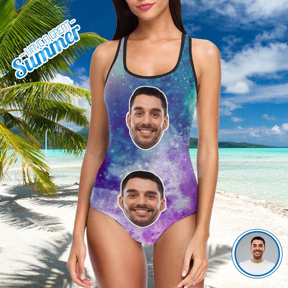 Custom Husband Face Galaxy Women’S Tank Top Bathing Swimsuit