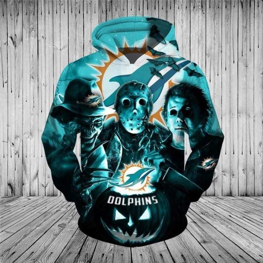 Miami Dolphins Halloween Horror Night Hoodie Unisex 3D All Over Print