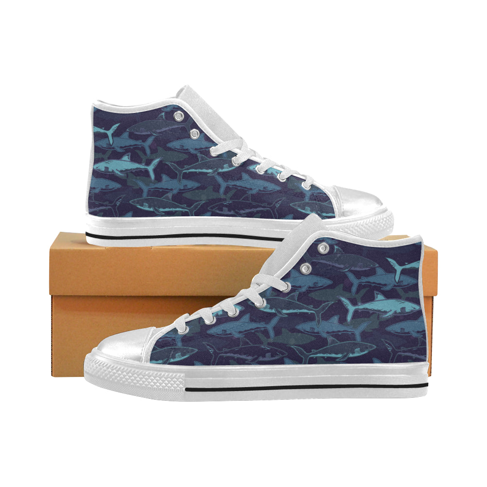 Shark Pattern Women’S High Top Canvas Shoes White Gift For Men Women