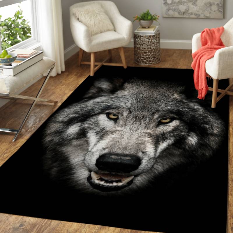 wild angry wolf head  – Animals Wallpapers Area Rug Carpet