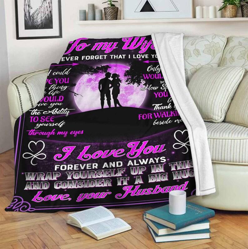 To My Wife, Forever Love Blanket, Wrap Yourself Up In This And Consider It A Big Hug,Gift For Wife Family Home Decor Bedding Couch Sofa Soft And Comfy Cozy