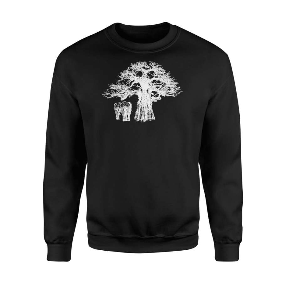 Baobab Tree and Elephants White – Standard Fleece Sweatshirt