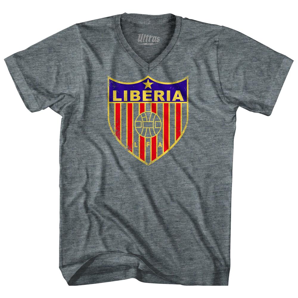 Vintage Liberia Soccer Crest Adult Tri-Blend V-Neck T-Shirt