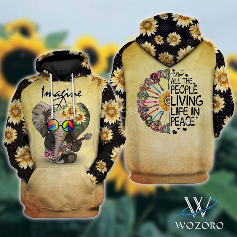 Hippie Elephant And Peace NTA020398 Hoodie