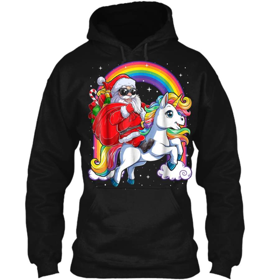 Unicorn Christmas  Girls Santa Kids Women Gifts Xmas Pullover Hoodie   Christmas Gift Ideas
