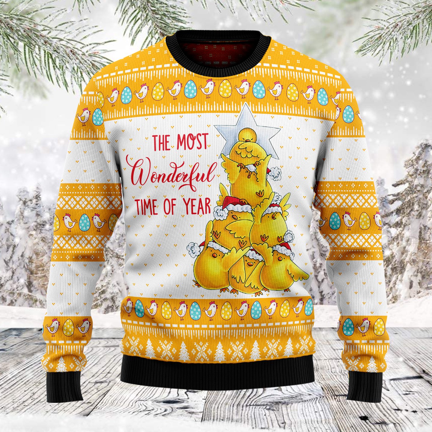 Wonderful Time Chicken TG51210 – Ugly Christmas Sweater unisex womens & mens, couples matching, friends, chicken lover, funny family sweater gifts (plus size available)