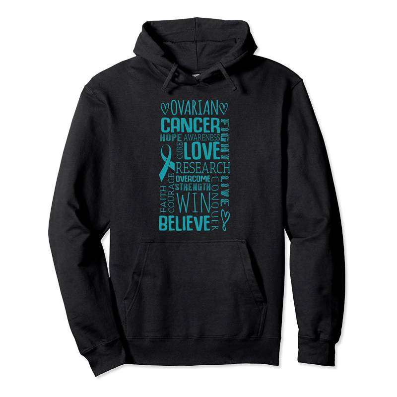 Word Cloud Ovarian Cancer Awareness Ribbon Gifts Pullover Hoodie