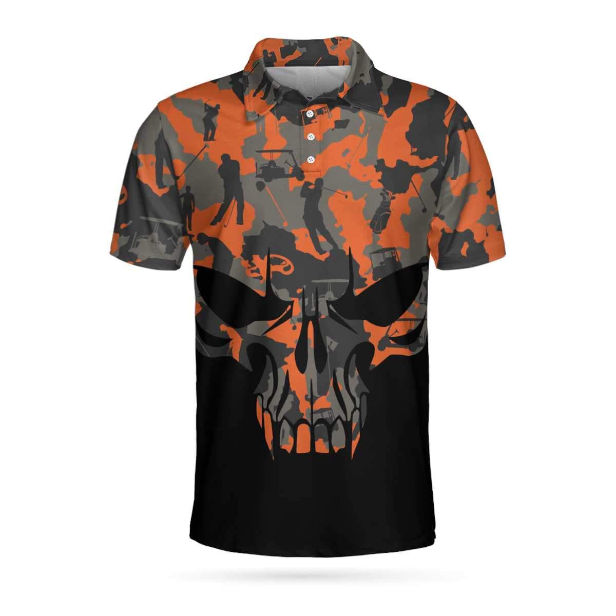 Orange Camouflage Golf Set Skull Golf Polo Shirt, Golfer Silhouette ...