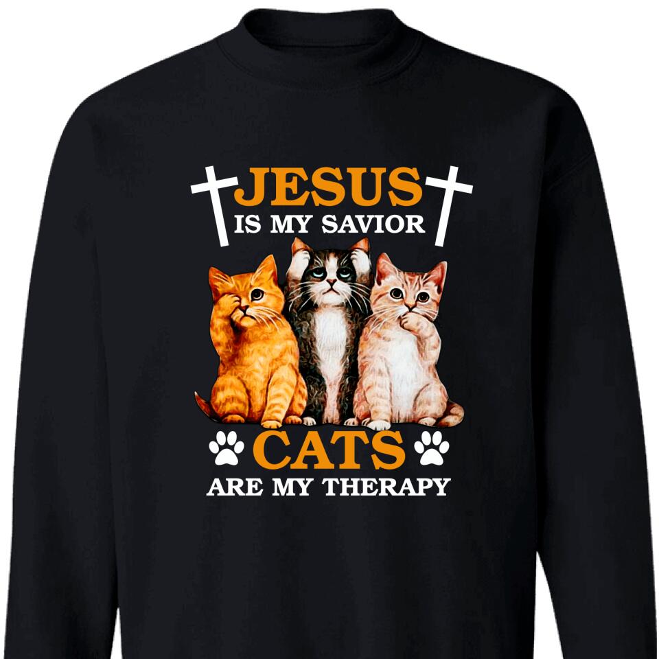 Jesus Is My Savior Cat Are My Therapy Sweatshirt – Trending Personalized