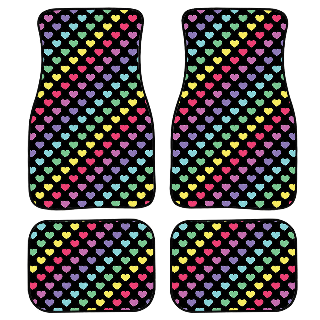 Rainbow Heart Pattern Print Front And Back Car Floor Mats, Front Car Mat