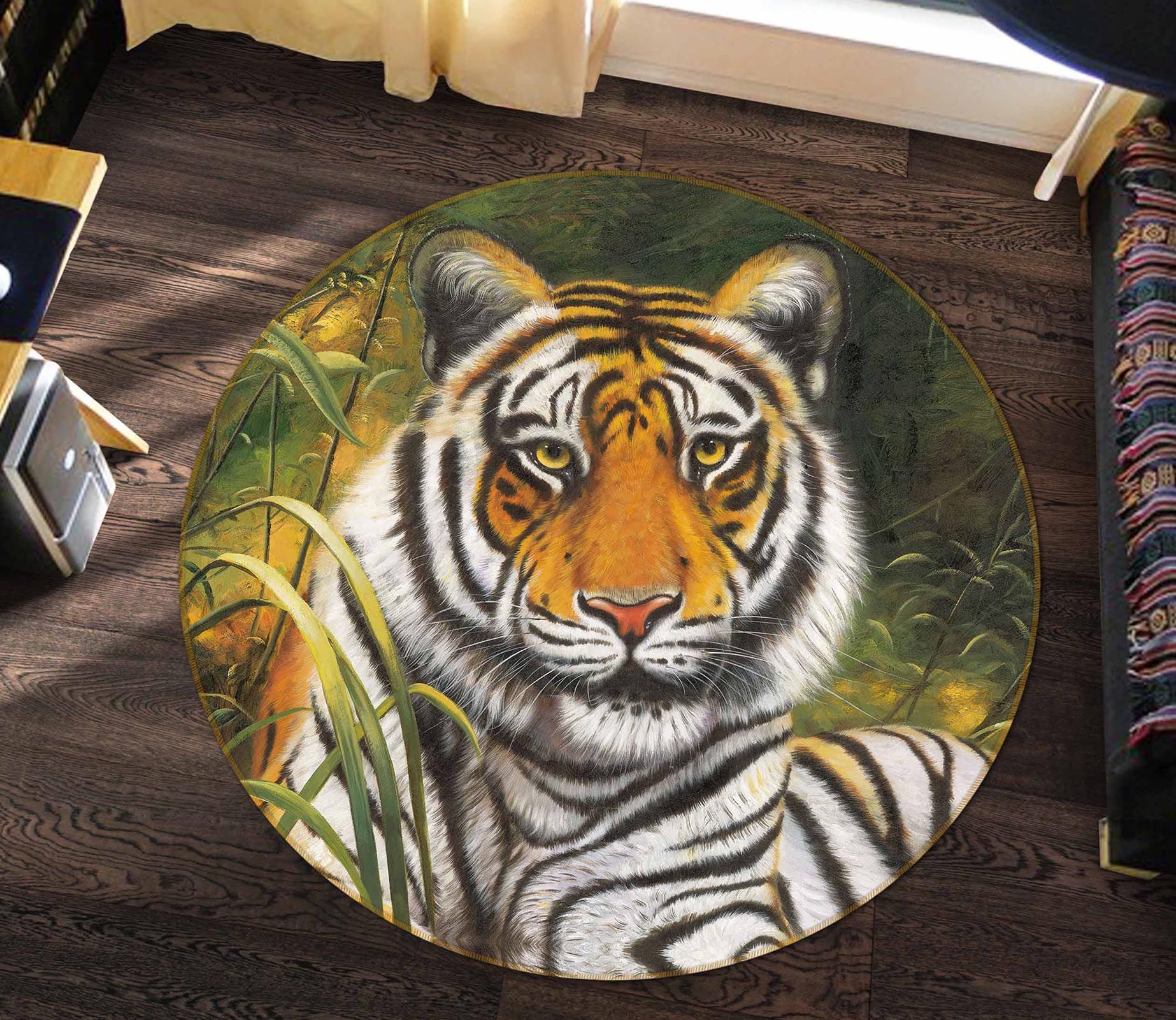 3d Scary Tiger Portrait Round Rug Home Decor