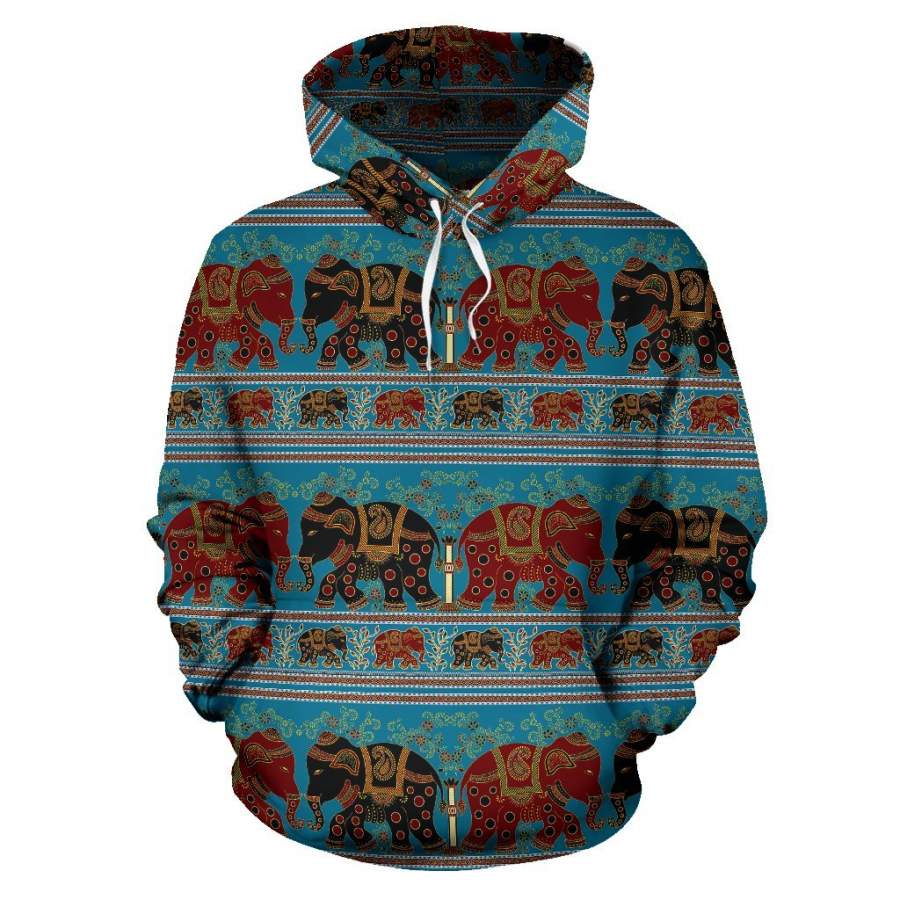 Tribal Elephant Print Women Men All Over Graphic Hoodie