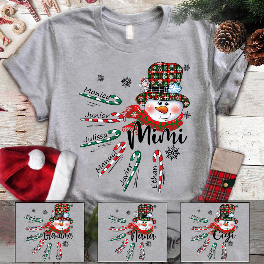 Mimi Snowman Christmas Candy Kid Names Shirt