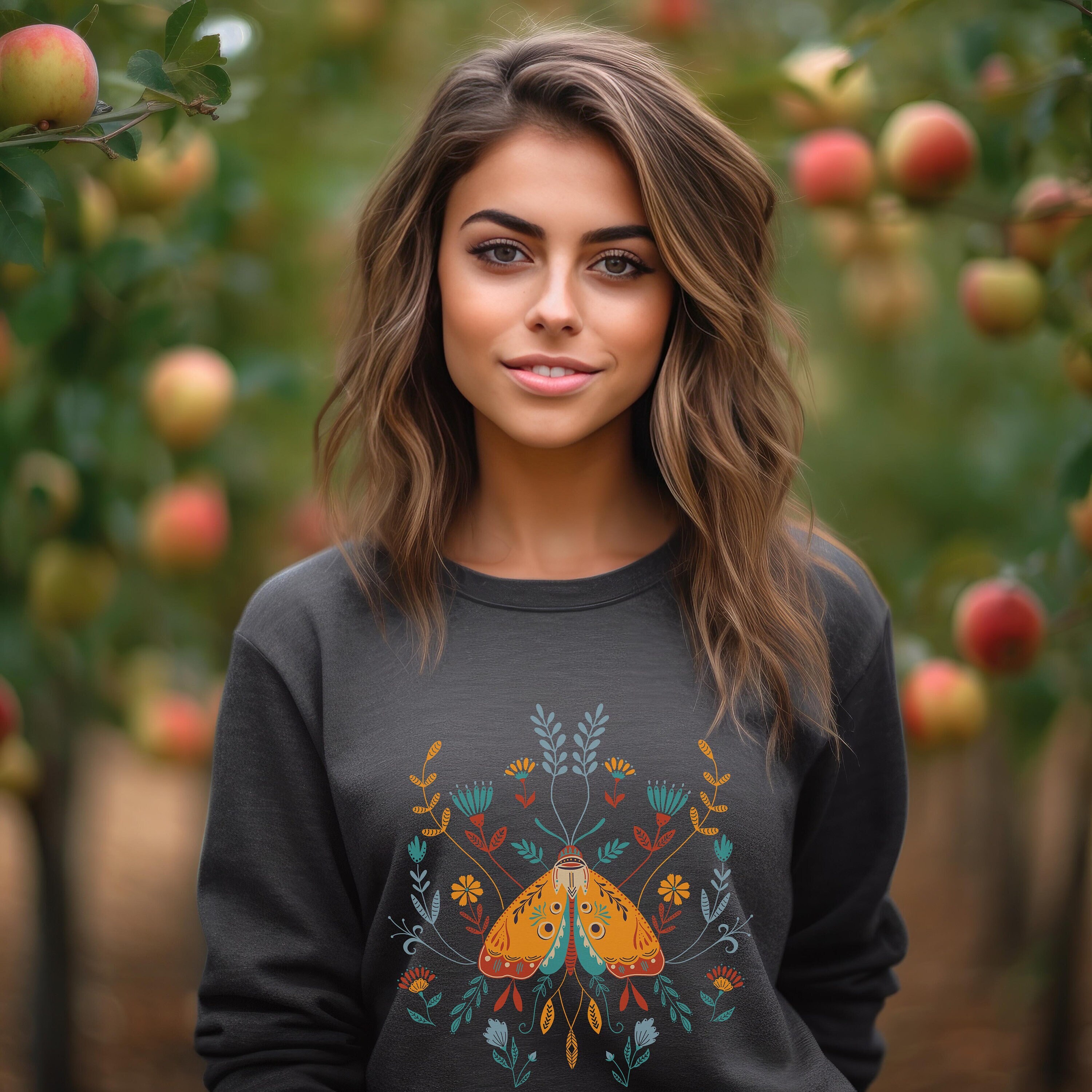 Boho Moth Sweatshirt, Wildflowers Sweatshirt For Women, Nature Lover Gift, Wildlife Sweatshirt, Butterfly Moth Sweater