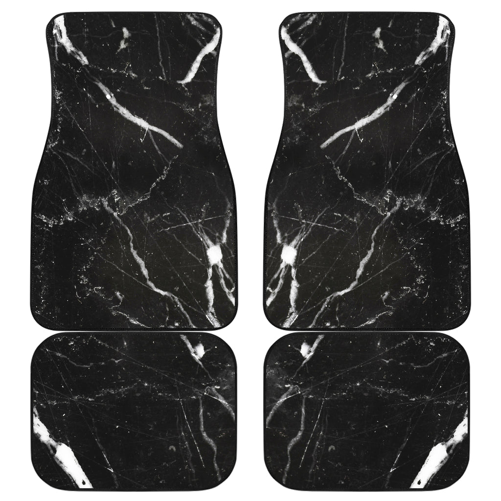 Black White Scratch Marble Print Front And Back Car Floor Mats, Front Car Mat