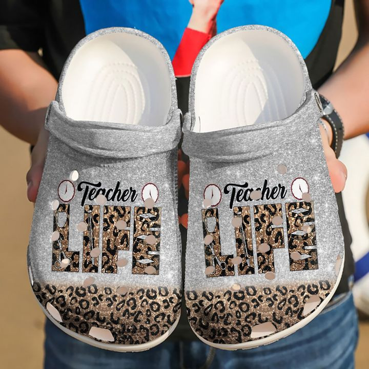 Teacher Life Leopard Glitter Crocss Crocband Clog Shoes For Men Women ...