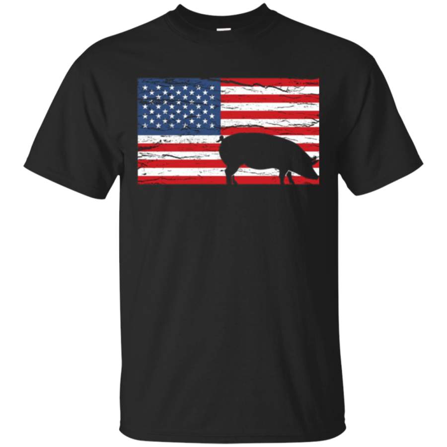 AGR Vintage Retro Pig T-Shirt USA Flag, American Flag Piglet Tee