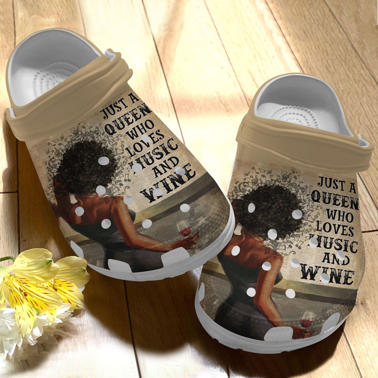 Wine Personalize Clog, Custom Name, Text, Fashion Style For Women, Men, Kid, Print 3D Whitesole Just A Queen Who Loves Wine