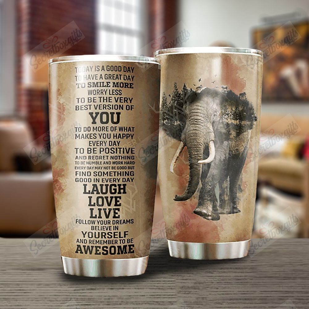 Personalized Elephant Laugh Love Live Gs-Cl-Ml0604 Stainless Steel Tumbler Travel Customize Name, Text, Number, Image