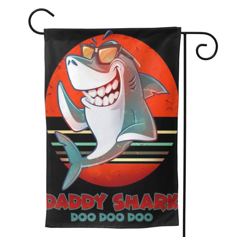 2 Pcs Garden Flag Retro Daddy Shark Doo Doo Doo Poster 12.5″x18″ -Mothers Day, Birthday Gifts for Mom, Dad, Wife, Husband, Daughters, Grandma, Friends