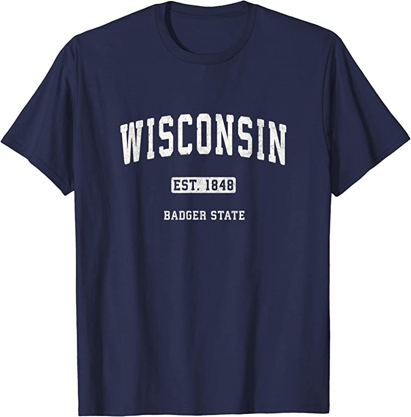 Wisconsin WI T-Shirt Vintage Sports Design Retro Varsity Tee