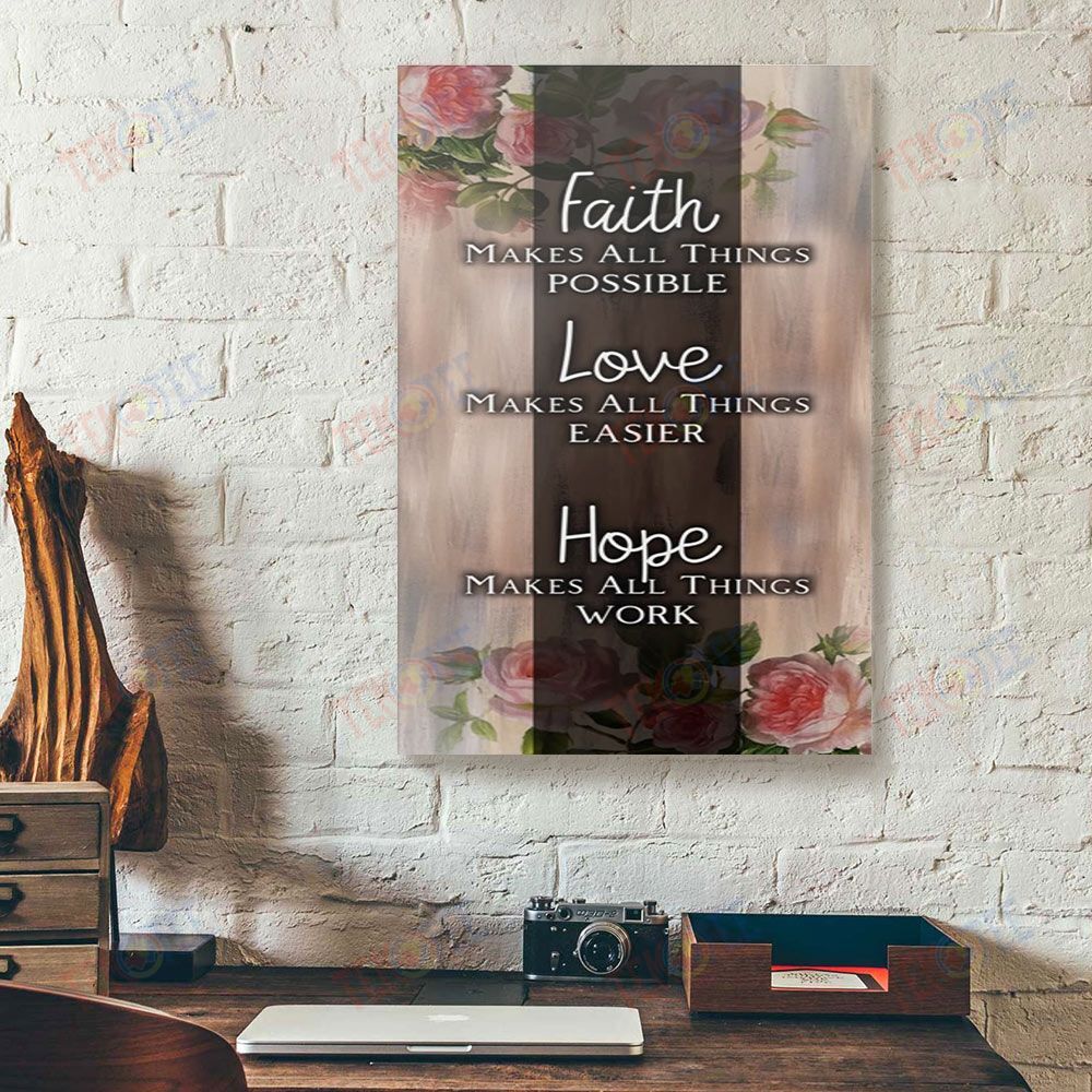 Canvas Painting Faith Love Hope Makes All Things Work Pink Roses Christian Canvas Wall Art Home Decoration