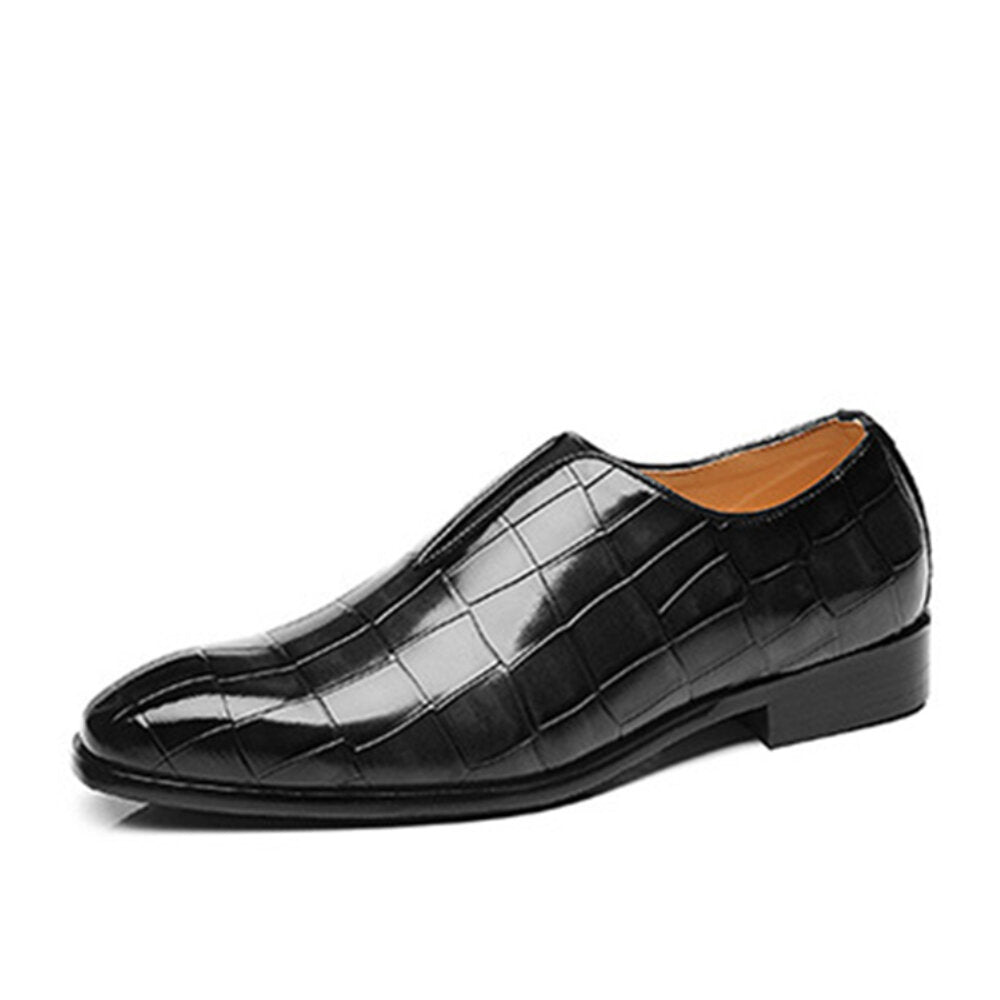 Leather Soft Sole Pointy Toe Crocodile Pattern Slip On Casual Dress Men Dress Shoes