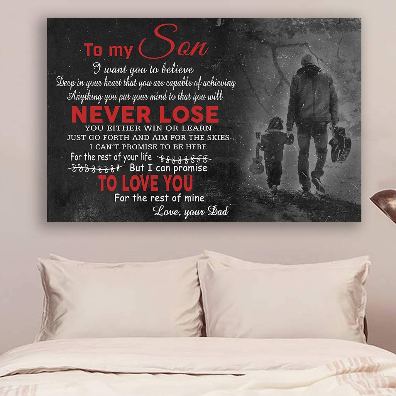 Poster for Room Aesthetic -Command Strips Wall Decor – Hn159 Family Poster – Dad to Son – Never Lose