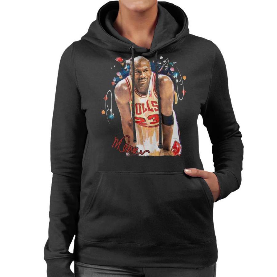 Sidney Maurer Original Portrait Of Michael Jordan Chicago Bulls Arm Band Women’s Hooded Sweatshirt