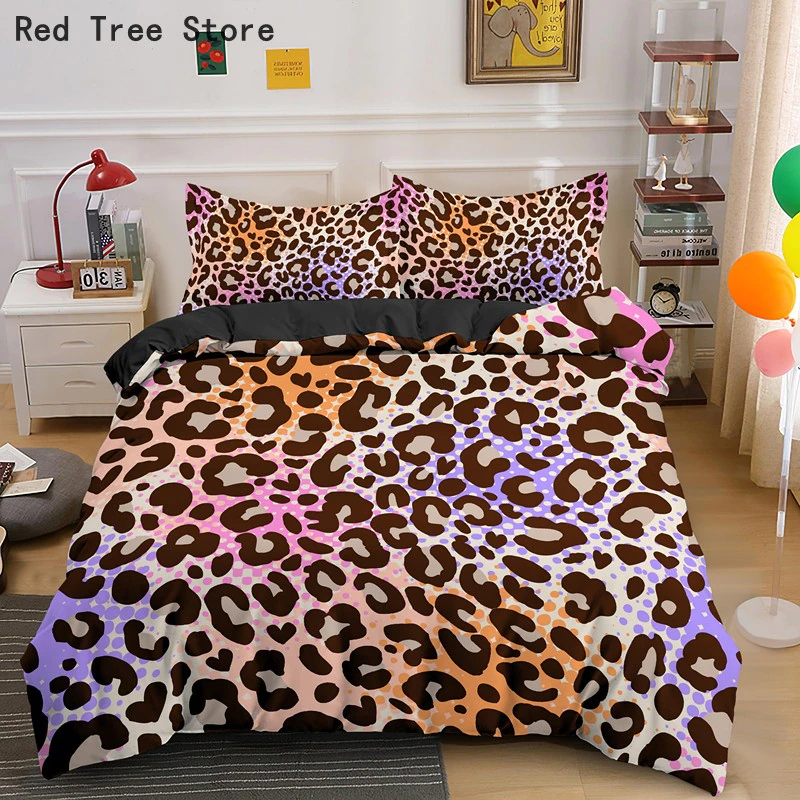 Colorful Leopard Print Bedding Set Queen King Size Nordic Double Bed Duvet Cover Pillowcase Sets 3D Bedclothes