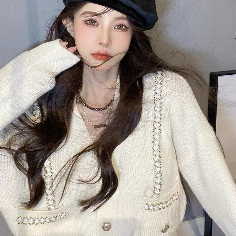 Cardigan sweater women loose-fitting autumn and winter 2022 French temperament age-reducing Western casual knitted cardigan alx