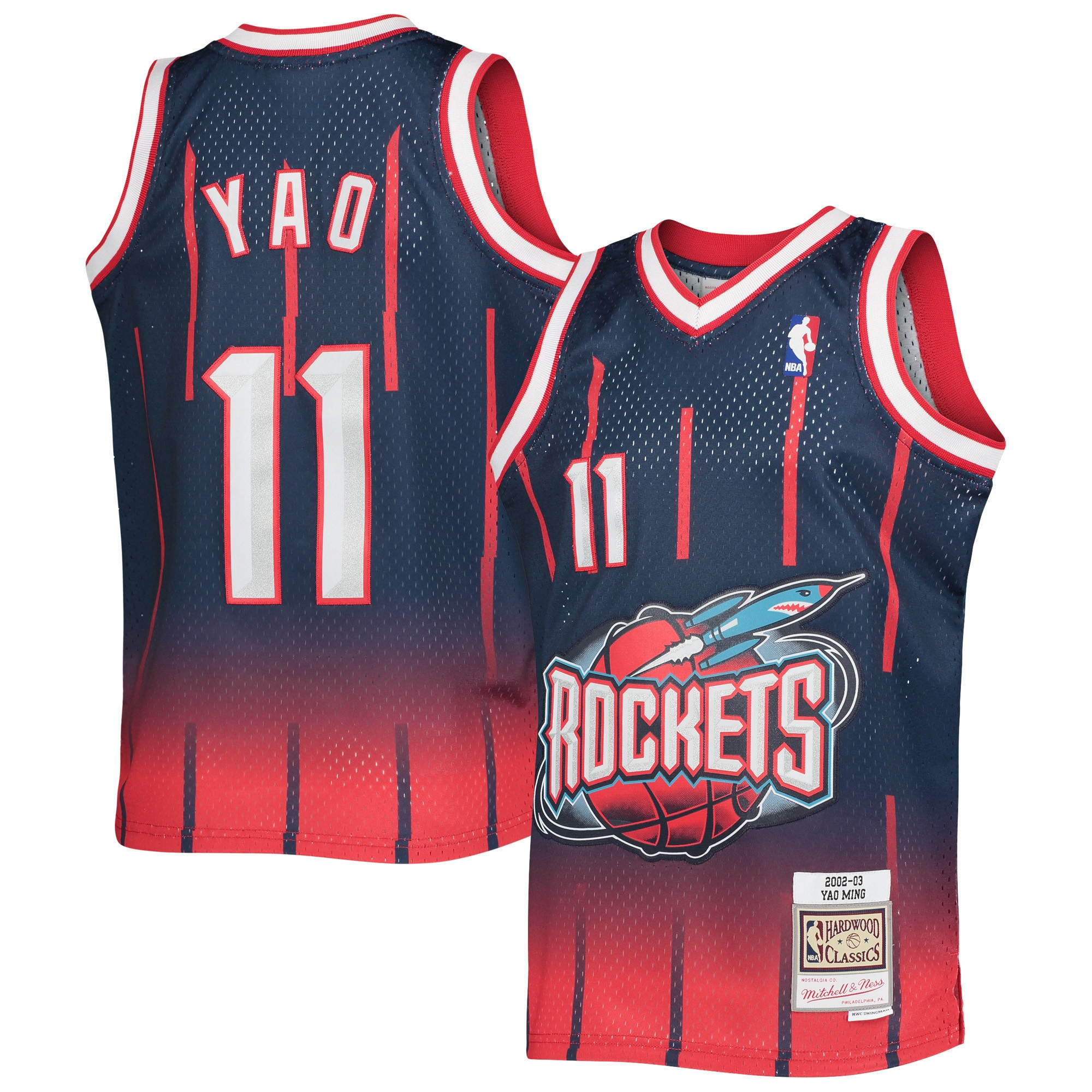 Yao Ming Houston Rockets Mitchell & Ness 2002-03 Hardwood Classics Fadeaway Swingman Jersey – Navy/red NBA