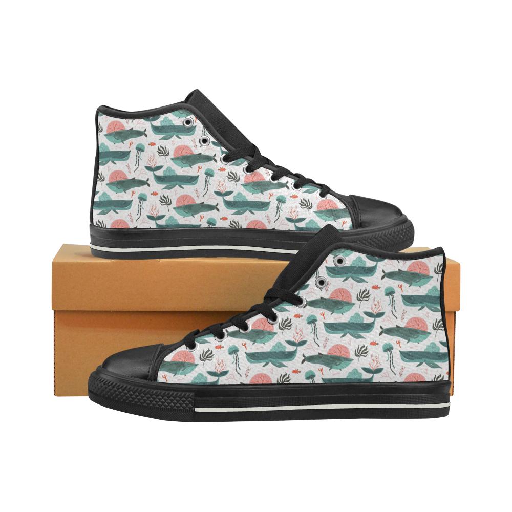 Whale Jelly Fish Pattern Women’s High Top Shoes Black