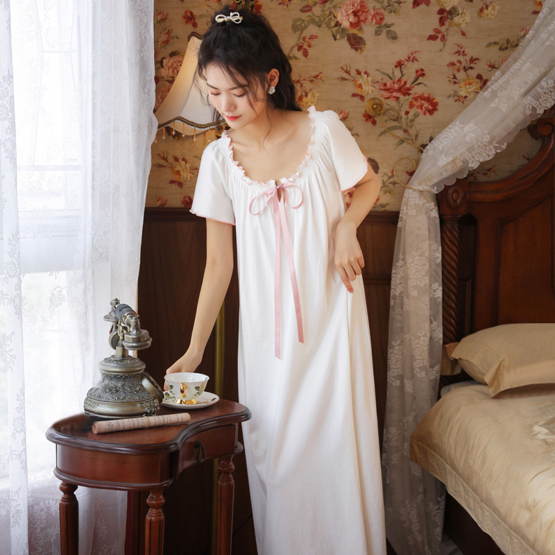 Victorian Nightgowns Women Cotton White Sleeping Night Dress Princess Sleepwear Vintage Long Robe Peignoir Nightwear Lounge Wear alx