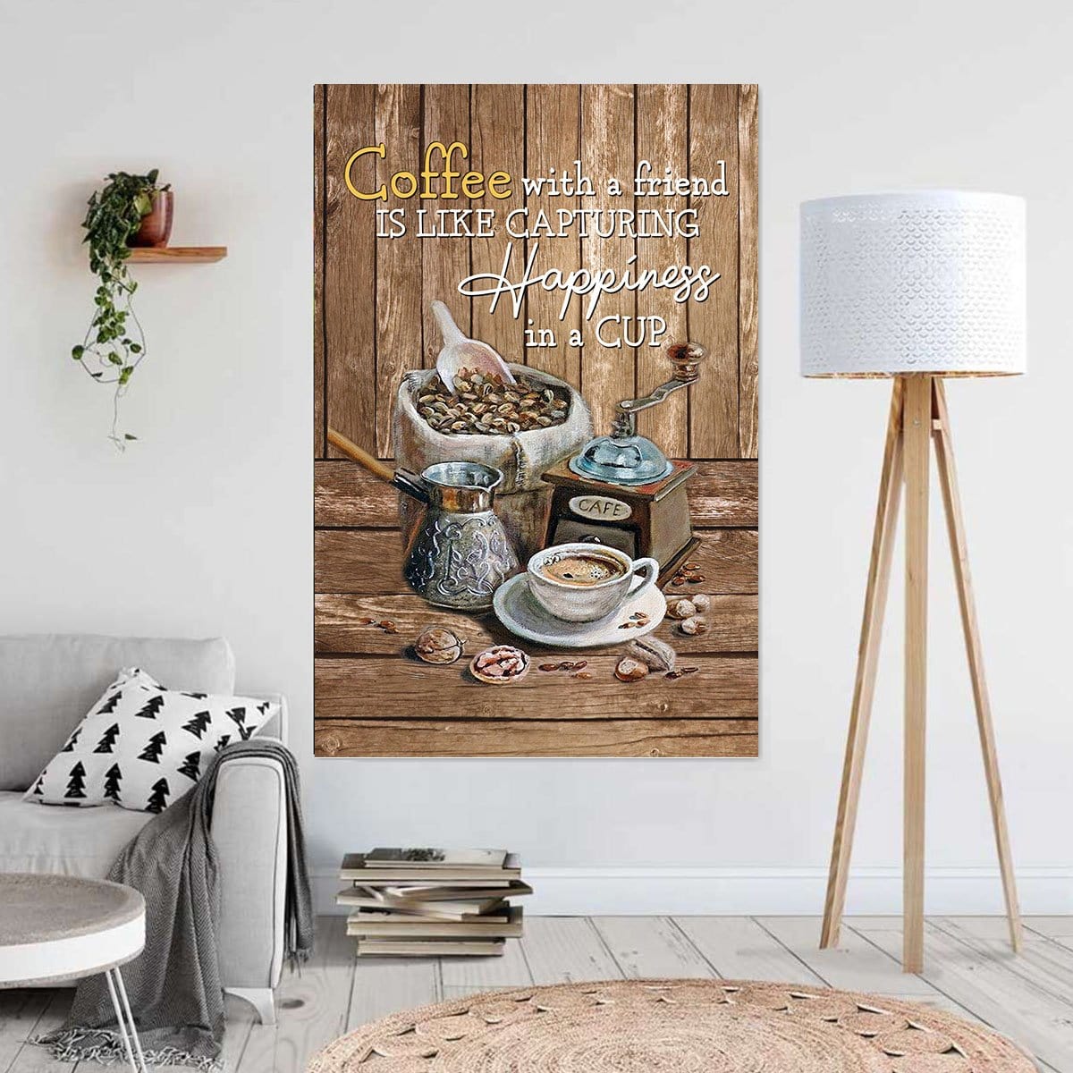 Canvas Artwork Coffee With A Friend Is Like Capturing Happiness In A Cup Wall Art Home Decoration