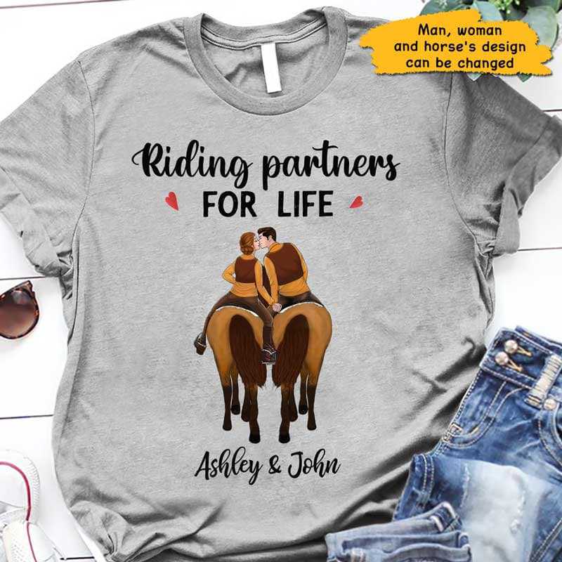 Horse Riding Partners Couple Kissing Personalized Unisex T-Shirt Hoodie S-5Xl