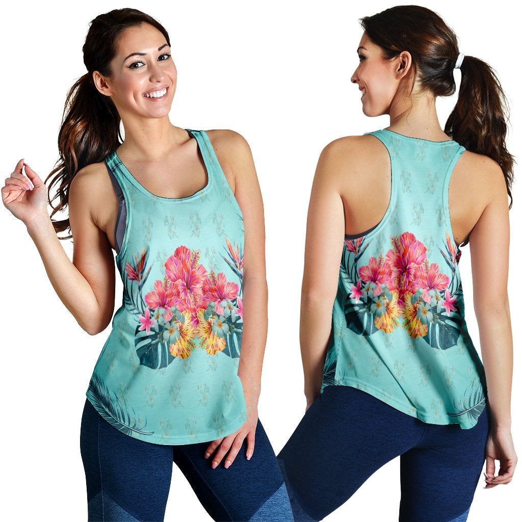 Hawaii Tropical Strelitzia Hibiscus Plumeria Centre Racerback Tank Ha57527