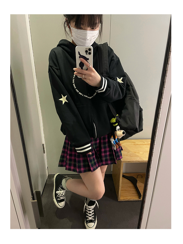 Stars Pringting Hip Hop Sweatshirt Women American Fashion Punk Sport cardigan Gothic Long Sleeve Y2k Teen’s harajuku Zip Hoodie alx